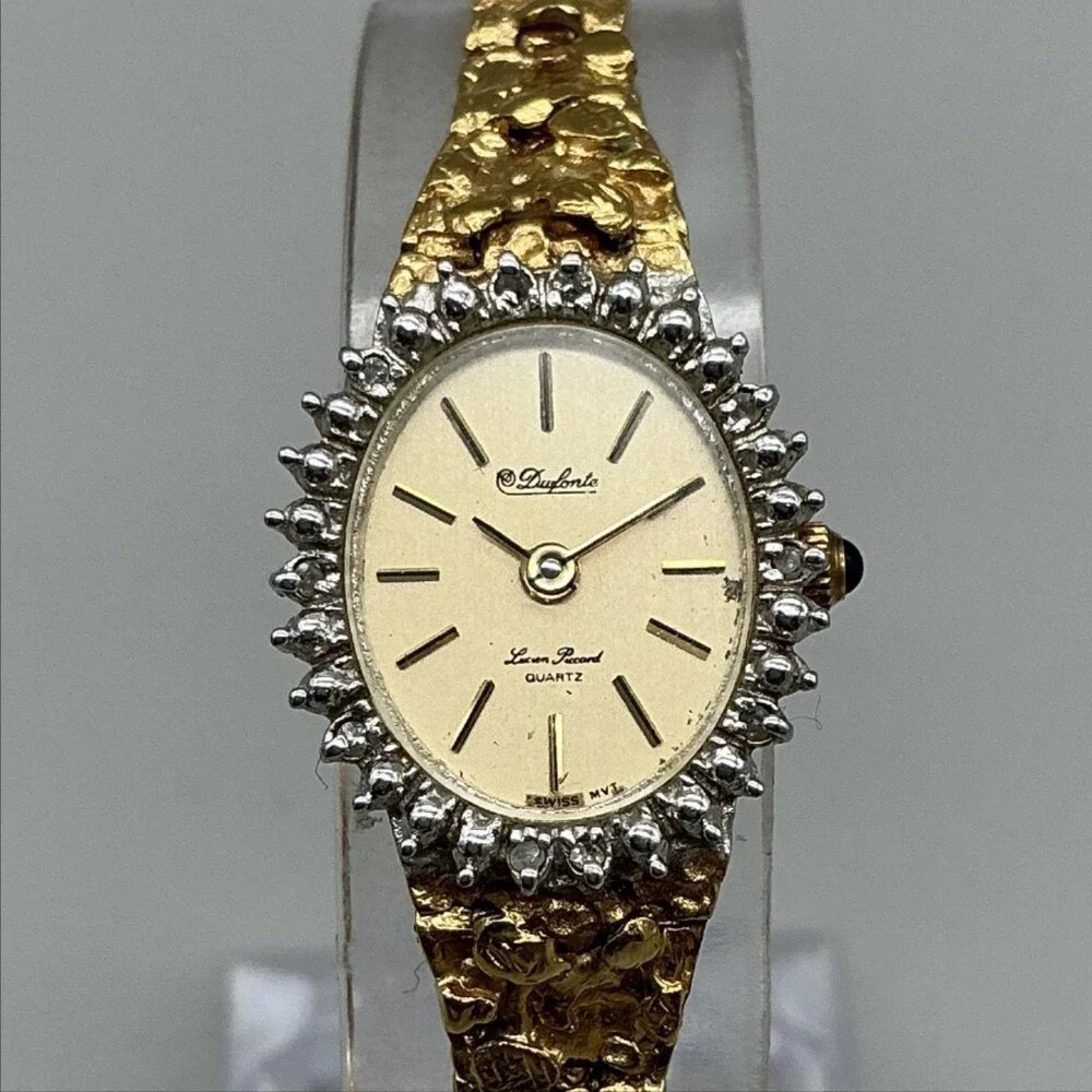 Dufonte Lucien Piccard Diamond Womens Watch 18mm Nugget Band New Battery 6.75